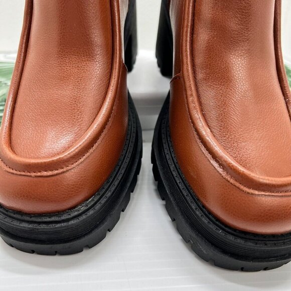 SO Women's Chelsea Side Zip Chunky Heeled Ankle Boots Size 7.5 Brown NWB - Picture 3 of 12